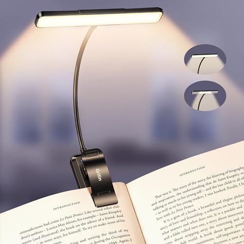 Gritin 2026 Gen 2 Book Light for Reading-32 Eye Caring Full Spectrum LED | 5 Colors & 5 Brightness, Adjustable Wide/Narrow Beam, Upgrade 1500mAh Long-Lasting Rechargeable Clip on Light for Book Lovers