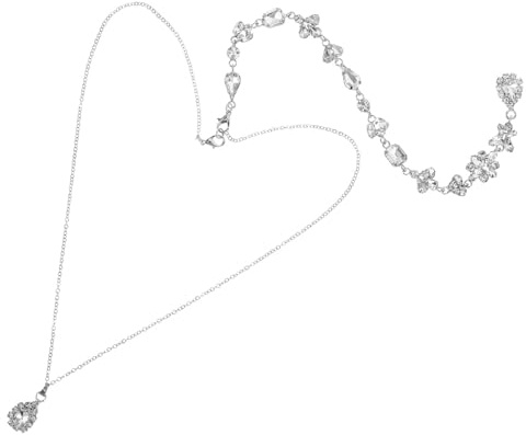 CIMAXIC Modische Damen Halskette Silber mit Kristall Anhänger Lange Rückenkette für Hochzeit und Party Braut Schmuck für Rückenfreies Kleid