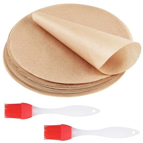 100 Piezas Papel de Horno Redondo para Freidoras de Aire, Sartenes, 30 cm | Ronda de Papel para Hornear para Pasteles, Papel Air Fryer Redondo con Dos Cepillos, Antiadherente, Resistente al Calor
