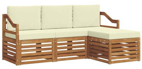 vidaXL Sofagarnituren 4 pcs Natur und Creme Massivholz Akazie, Moderner Garten-Sofa, robuster Sectional für den Außenbereich, stylishe Lounge, Terrasse für Komfort