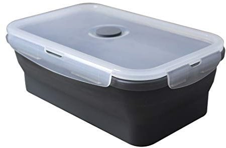 Fackelmann Fiambrera Plegable Térmica para Comida Caliente y Fría, Silicona con cierres herméticos, resistente a 230ºC, apto para microondas, frigorífico y congelador, gris y transparente,1200ml, 1ud.