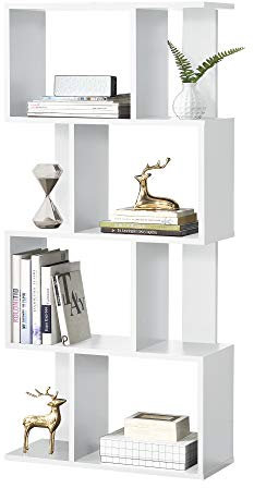 [en.casa] Librería 130 x 60 x 24 cm Estante para CDs Soporte para DVDs con 8 compartimientos Blanco