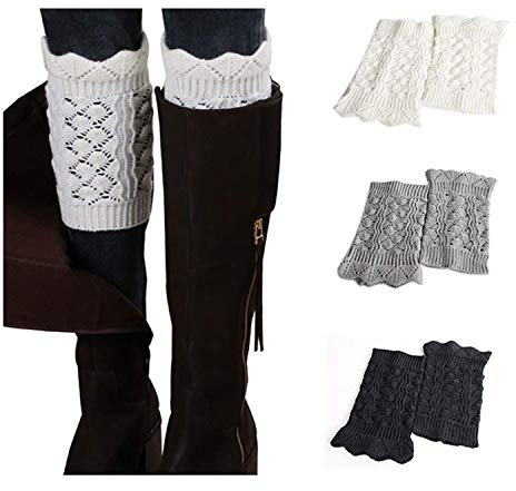 Bestjybt 3 Pairs Womens Short Boots Socks Crochet Knitted Boot Cuffs Leg Warmers Socks (Multicolored J)