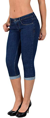 ESRA Damen Caprihose Capri Hose Damen Kurze Hose Jeans 3/4 Jeans Hüfthose extra Tief H11