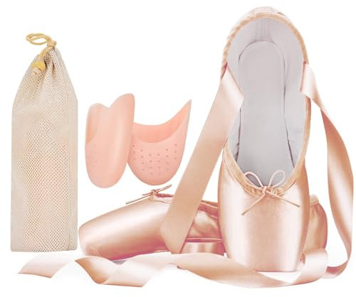Professionelle Ballett Tanzschuhe für Erwachsene Damen und Kinder, Einschließlich Silikon Zehenpads und Stoffbeutel Rosa 40