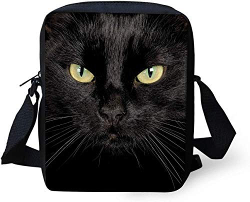 Coloranimal Black Cat Kawaii Pattern Messenger Bag for Unisex Girls Boys Mini Cellphone Crossbody Shoulder Bagpack Women Shopper Tote Handbag for Wallet Coin Money Pouch Lightweight Satchel