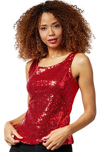 dressforfun Pailletten Top Damen, Glitzer Oberteile Damen, Pailletten Oberteil Damen, Disco Kostüm Damen, sexy Faschingskostüme, Party Oberteil Damen, Party Top, Galaxy Kostüm Damen - rot, XXL