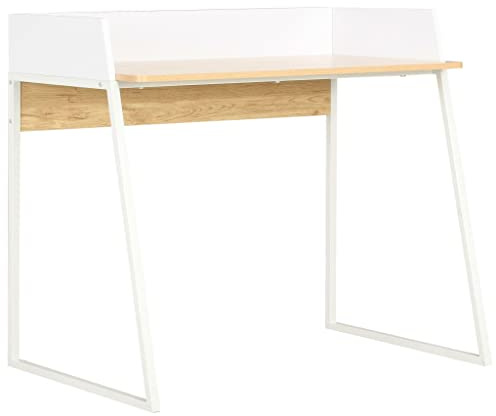 vidaXL Schreibtisch mit U-förmigen Beinen erhöhtem Rücken Seitenbrett Computertisch Bürotisch Arbeitstisch PC Laptoptisch Weiß Eiche 90x60x88cm