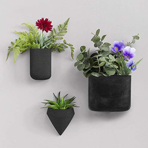 Macetas de resina geométricas de pared para interiores coloridas macetas de pared, contenedor vertical para plantas de aire, para cactus, suculentas, hierbas y más (3 negros)