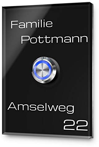 Edle Edelstahl mit Gravur in schwarz oder anthrazit | Klingelplatte Größe: ab 7x10 cm mit einem Premium LED Klingelknopf Taster | Klingelschilder für die Haustür mit Hausnummer oder Namen
