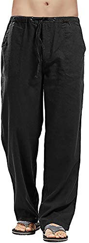 Pantalons Homme en Coton Yoga Pants de Sportif Léger Confortable Respirant Elastique Jambe Large Casual Décontracté Eté