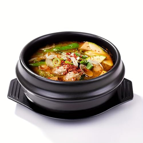 Fignner Korean Cooking Korean Stone Bowl (Dolsot), Sizzling Hot Pot for Bibimbap and Soup (Large, No Lid) - Premium Ceramic (16cm)