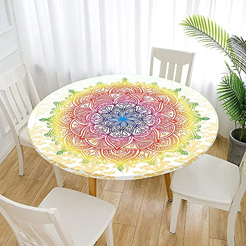 FANSU Runde Tischdecke Garten Abwaschbar, 3D Motiv Serie Polyester Fleckschutz Tischdecken Größe wählbar für Gartentisch, Outdoor in Kiche, Haushalt & Wohnen (Goldenes Böhmen,120cm)