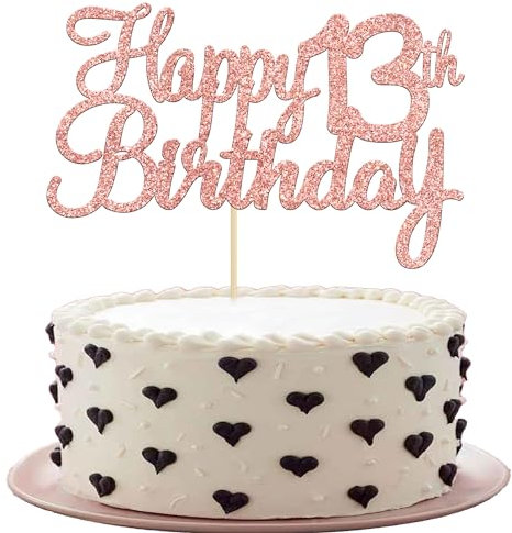 Gyufise 3 Pack Happy 13th Birthday Cake Topper Rose Gold Glitter Happy Birthday Cake Topper Happy 13 Birthday Cake Decoration for 13th Birthday Party Decorations