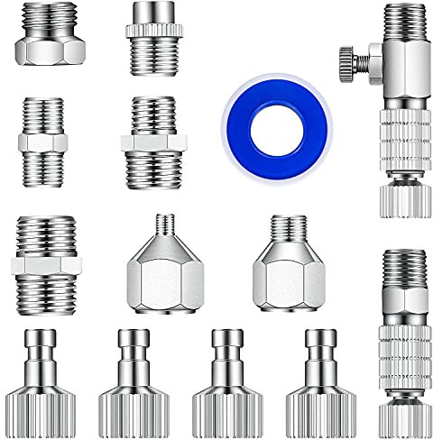 Rosemary 14pcs Multi-Size Airbrush Adapter Set, Quick Release Disconnect Couplers, Adapter Kit Fitting Connector Kit for Air Compressor, Airbrush Hose