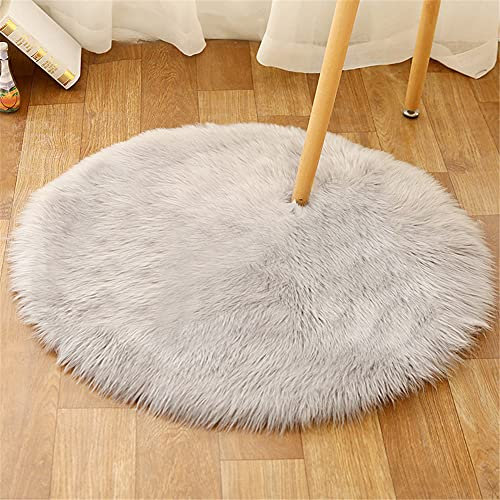 Tomifine Lammfell Schaffell Teppich, Shaggy Bereich Teppiche Longhair Kunstfell Dekofell für Wohnzimmer Schlafzimmer Kinderzimmer Teppich (Rund 45 cm,Grau)