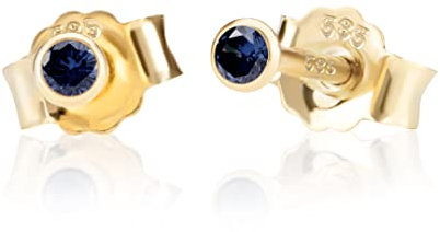 NKlaus Paar 2,0mm 585 Gelb Gold 14 Karat Ohrstecker Kristall Zirkonia Dunkelblau Butterfly Verschluss Damen Mädchen 10994