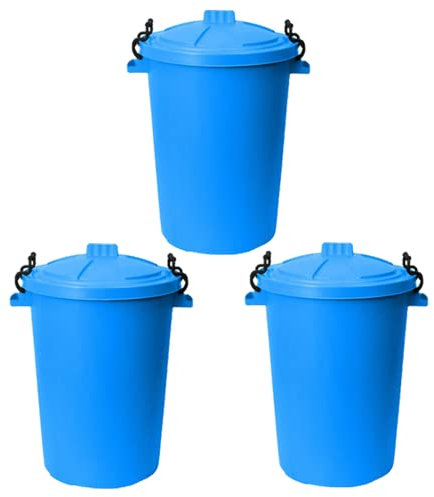 M1SS 50L Litre Heavy Duty Plastic Clip Lock Lid Bin Indoor or Outdoor Rubbish, Dustbin, Trash Can, Waste or Storage of Animal Feed. (3, Sky Blue)
