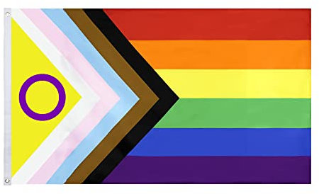 ANJOR Intersex Progress Pride-Flagge, 91 x 152 cm, All inclusive Lesbischer, Bisexueller Transgender-Regenbogen-Flagge