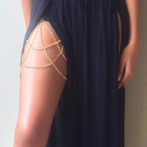 Carufin Spinnenbeinkette Layered Pearl Oberschenkelkette Schlange Insekt Körperkette Sommer Strand Accessoires Frauen und Mädchen Schmuck (Goldene Oberschenkelkette)