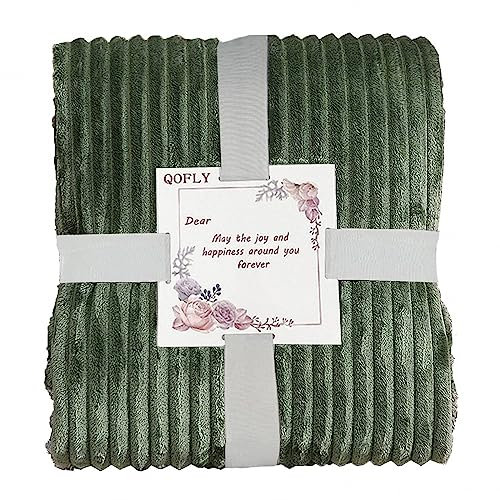 Kuscheldecke 200x230 Olivgrün Sofadecke, Weiche Flauschige und Wärme - Flanell Fleecedecke Kuscheldecke Decke Wohndecken Bettüberwurf Streifen Couchdecke