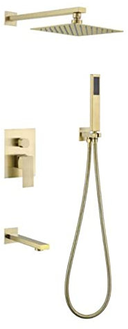 Unterputz Duscharmatur Set, Duschsystem Regendusche Edelstahl Multifunktions Kaltes und Heißes Wasser Duscharmatur-Gebürstetes Gold