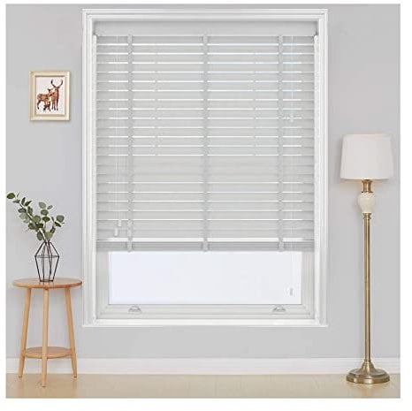 White Faux wood Tape Design window Venetian Blinds, Child Safe - 50MM Slats, 225cm Width / 213cm Drop (FW005)