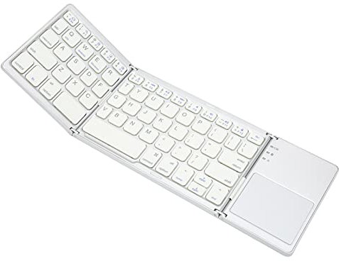 Yunseity Teclado Bluetooth Plegable, Teclado Inalámbrico Portátil con Panel Táctil, Teclado Plegable Recargable Ultradelgado de 63 Teclas para Windows, para iOS, para Android(Plata)