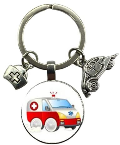 Krankenwagen Medizin Kit Schmuck Schlüsselanhänger Glas Anhänger Arzt Schlüsselanhänger Kr, weiß, L