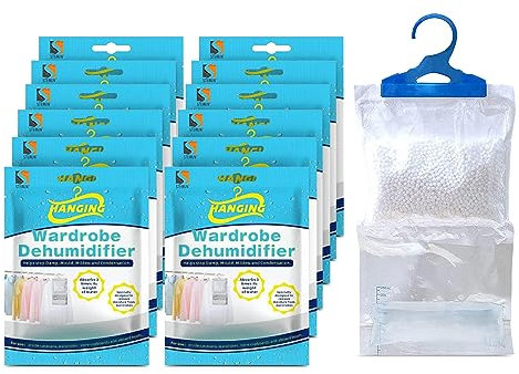 STERUN 12 Wardrobe Dehumidifier Hanging Bags With Leak Proof Storage Bag & Hanging Hook Ideal To Stop Mould, Mildew & Condensation For Wardrobe | Hanging Dehumidifier Bags | Damp Remover (Pack of 12)