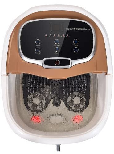 RELAX4LIFE Fußbadewanne elektrisch, Fußbad Massagegerät 10-60 min. Timer, 35-48℃, Rollbare Fußwasserwanne mit Universalrädern & Bremsen, Fußmassage mit Heizungs- & Dusch-Funktion (Braun)