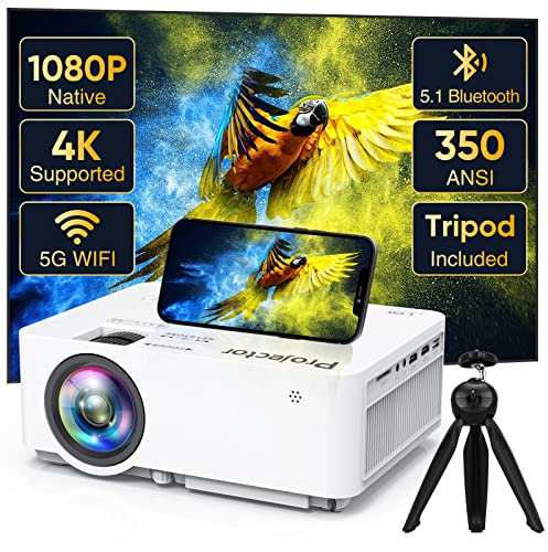 Native 1080P Projector With 5G WiFi Bluetooth (With Tripod) - 4K Supported, Portable Outdoor, Max 300 Display, Compatible With TV Stick, HDMI, Phone