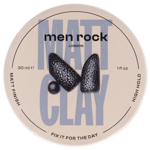 Men Rock Matt Clay with High Hold and Matt, Natural Finish for Thicker and Fuller Looking Hairstyles, Enriched with Cocoa Butter, Sunflower and Almond Oils 30ml