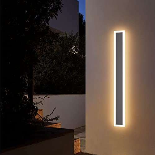 Klighten LED Wandlampe Lange Wandleuchte IP54 Dunkelgrau Wasserdicht Innen und Außenbereich Eisen-Acrylplatte Wandbeleuchtung für Gärten Villa, Terasse, Korridor, Warmweiß 3000K, 80CM/24W