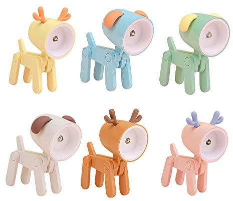 USMEI Mini Nachtlicht, Cute led hund nachtlicht, kreative Cartoon Haustier Hund und Hirsch Faltbare Kleine Tischlampe mit Handyhalter, Kawaii Raumdekor Tier Kleinkind nachttischlampe (6 Pack-B)