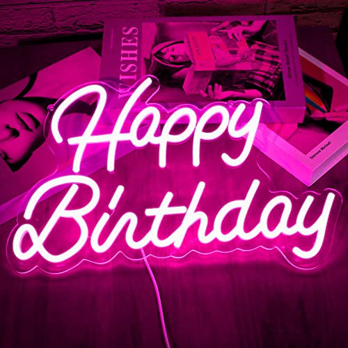 Happy Birthday Neon Sign Home Decor luci camera da letto decorazione da parete luce notturna buon compleanno luce up segno decorazione festa di compleanno interruttore dimmerabile LED Neon (rosa)