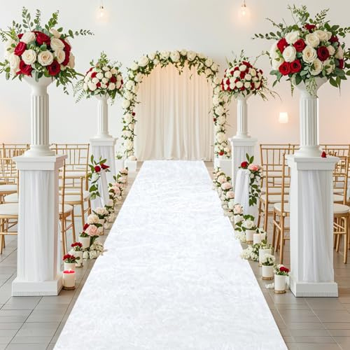 ROMANKAS Gangläufer für Hochzeitszeremonie, 6 x 4,5 m, weißer Samtläufer, Hochzeitsgang-Dekorationen mit Teppichband, Outdoor, Strand, Hochzeit, Teppich, dekorativer Gangläufer, Teppich für Geburtstag
