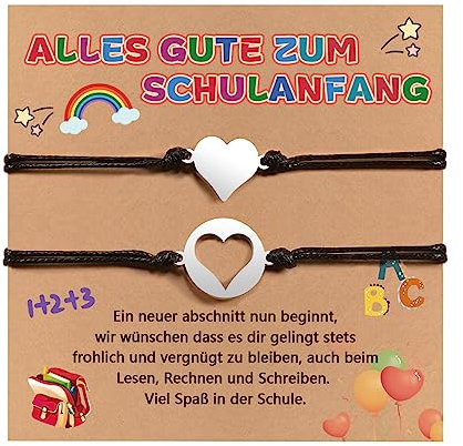 MANVEN Mädchen Armband Schulanfang Geschenke Schulanfänger Schmuck Armbänder Geflochtenes Herz für Frauen Mutter Tochter Geschenk Einschulung Mädchen Deko Geburtstagsgeschenke Schulkind 2024