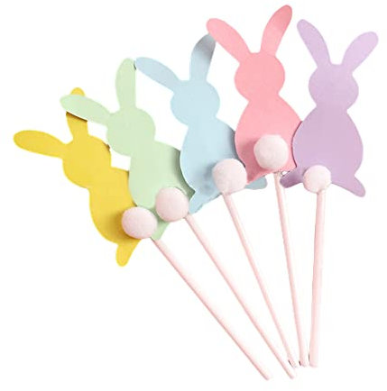 JYCRA 25 Stück Osterhasen-Cupcake-Topper, Kaninchen-Cupcake-Topper mit flauschigem Schwanz, mehrfarbige Osterhasen-Kuchendekorationen