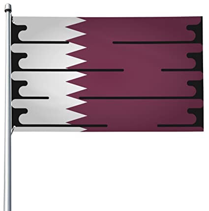Qatar Flag Design Dekorative Flagge für den Außenbereich, 3 x 1,5 m, schwarz-weiß karierter Hintergrund, Polyestergewebe, helle Farben sind leicht zu verblassen, schnell trocknende Metalllöcher für ei