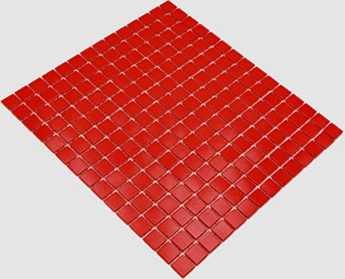 Mosaïque en verre rouge - Carreaux de mosaïque en verre brillant - Carrés - Pour mur, sol, cuisine, salle de bain, douche