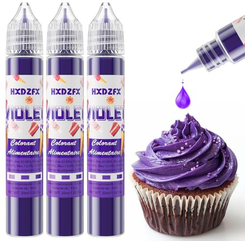 Colorant Alimentaire Violet - 30ml×3 Bouteilles Colorants Alimentaires Concentré pour La Pâtisserie, La Décoration De Gâteaux, Les Bonbons, Les Macarons, Le Glaçage Et La Cuisine