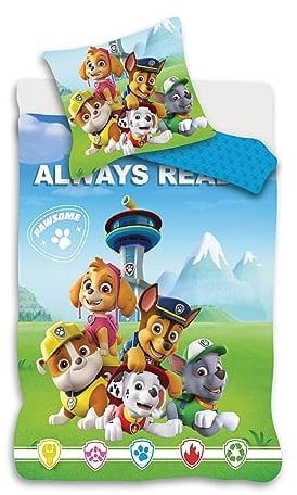 Baby-Bettwäsche Paw Patrol, 100 % Baumwolle, Bettbezug Rosa, 100 x 135 cm + Kissenbezug 40 x 60 cm, mit Ruben, Stella, Chase, Marcus und Rocky