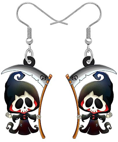 DANALE Halloween Novità Teschio Tristo Mietitore Orecchini Pendente Falce Gioielli per Donne Ragazze Charms Regali (Nero C)