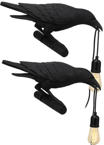 DC VOLTAGE Schwarze Vogel-Wandlampen, Harz, Krähe, Schreibtisch-LED-Lampe, E27-Sockel, moderner Rabe, Art-Deco-Nachttischdekor, Plug-in-Cord-Wandlampen für Schlafzimmer, (Pack 2) (2er-Packung)