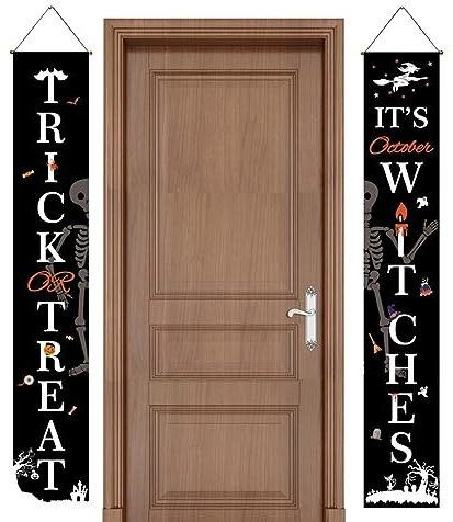 Jildouf Cartel de porche de Happy Halloween - Banner para puerta delantera resistente a la intemperie, pancarta para puerta de garaje con disticos de Halloween de tela de poliéster 100D para