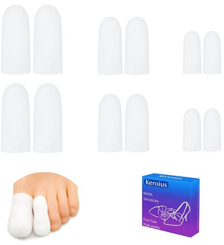 Keroius 6 Pairs Silicone Toe Caps Hammer Toes Covers Flexible Stop Toe Pain Toe Guards Soft Toe Protectors for Women Men Toe Sleeves for Corns Blisters Calluses