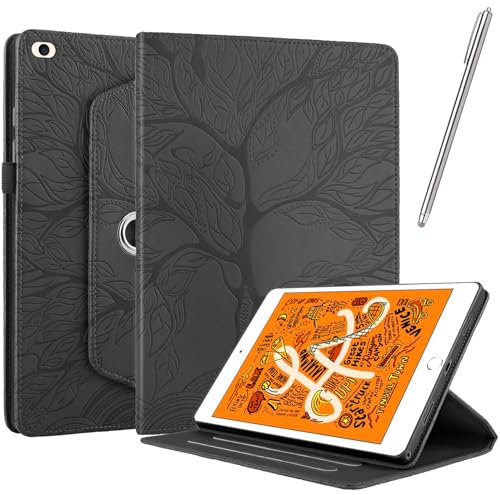 Netany Rotating Custodia per Ipad Mini 5/4/3/2/1 (7.9-Pollice, 2019/2015/2014/2013/2012 Model), con penna PU Pelle Flip Cover, Supporto Rotazione 360 Protettiva Cover [Auto Sveglia/Sonno] - Nero