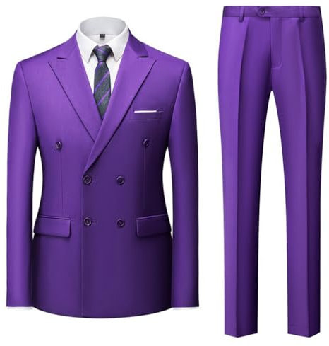 Abiti da uomo 2 pezzi doppio petto abito da sposa per uomo blu cielo bordeaux viola rosso nero grigio abiti, Viola, M