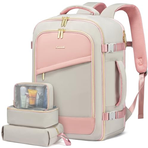 LOVEVOOK Reiserucksack Damen 40L, Handgepäck Rucksack Flugzeug Wasserdicht, Travel Backpack mit Schuhfach, Groß Laptop Rucksack mit Laptopfach für Schule Flugzeug Camping Arbeit